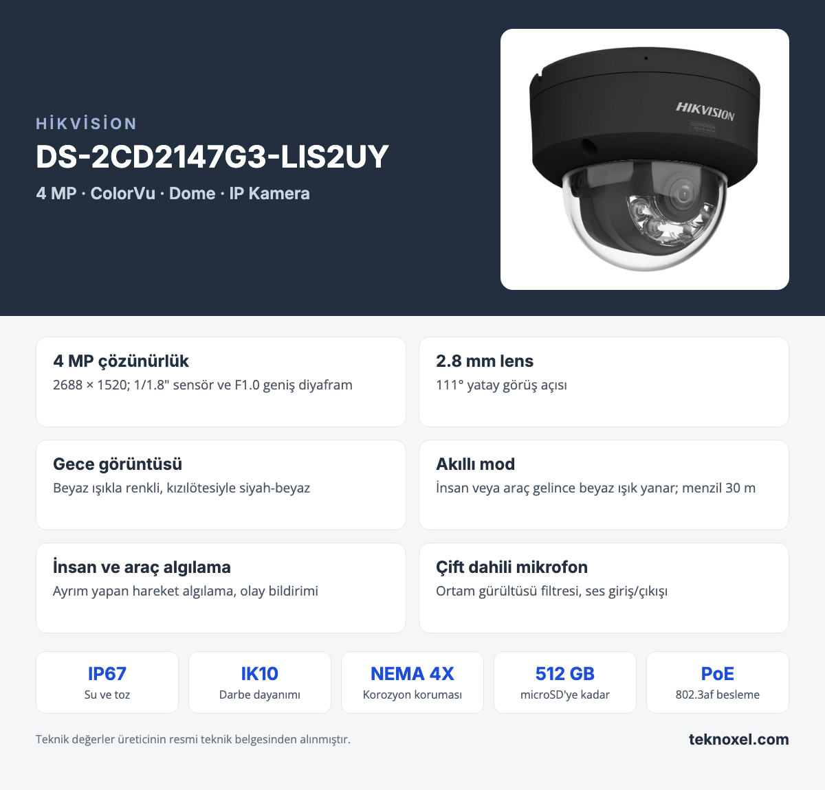Hikvision DS-2CD2147G3-LIS2UY 4 MP ColorVu Dome IP Kamera - Hikvision DS-2CD2147G3-LIS2UY - Resim 4